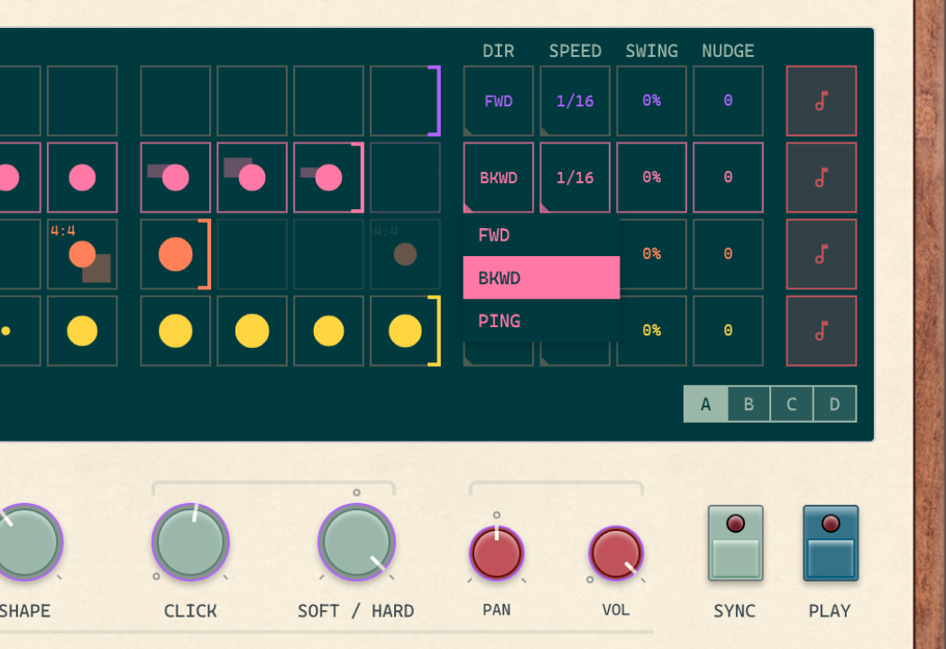 Screenshot of Capulet plugin sequence length and direction controls